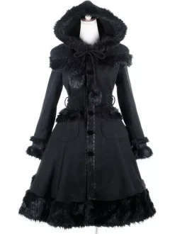 Manteaux gothiques Lolita Manteau noir Pompons Pardessus Polyester Automne Lolita Vêtements d'extérieur
