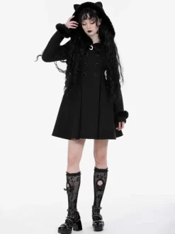 Manteaux gothiques Lolita Manteau en polyester noir Manteau d'automne Lolita Outwears