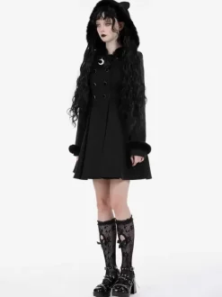 Manteaux gothiques Lolita Manteau en polyester noir Manteau d'automne Lolita Outwears