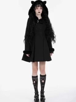 Manteaux gothiques Lolita Manteau en polyester noir Manteau d'automne Lolita Outwears