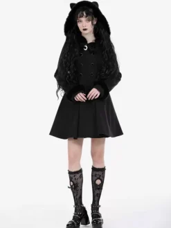 Manteaux gothiques Lolita Manteau en polyester noir Manteau d'automne Lolita Outwears