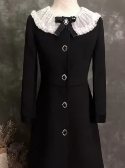 Manteaux gothiques Lolita n艙uds noirs manteau en polyester vêtements d'extérieur Lolita d'automne