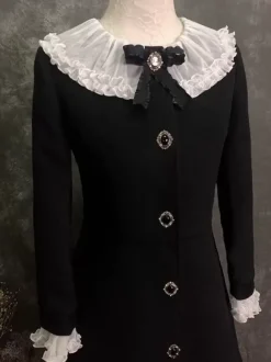 Manteaux gothiques Lolita n艙uds noirs manteau en polyester vêtements d'extérieur Lolita d'automne