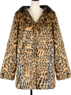 Manteaux Homme Surdimensionné À Capuche Imprimé Léopard Chic Moderne Café Brun