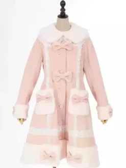 Manteaux Lolita de style ROCOCO Manteau rose N艙uds Volants Manteau Polyester Hiver Lolita Vêtements d'extérieur