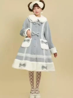 Manteaux Lolita de style ROCOCO Manteau rose N艙uds Volants Manteau Polyester Hiver Lolita Vêtements d'extérieur