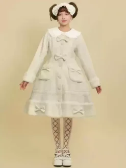 Manteaux Lolita de style ROCOCO Manteau rose N艙uds Volants Manteau Polyester Hiver Lolita Vêtements d'extérieur