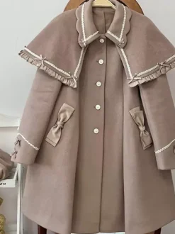 Manteaux Lolita de style ROCOCO Manteau marron clair N艙uds Pardessus Polyester Automne Lolita Vêtements d'extérieur