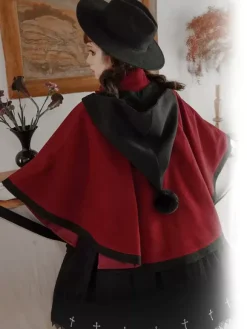 Manteaux Lolita de style ROCOCO Manteau bordeaux N艙uds Manteau bicolore Polyester Vêtements d'extérieur Lolita d'hiver