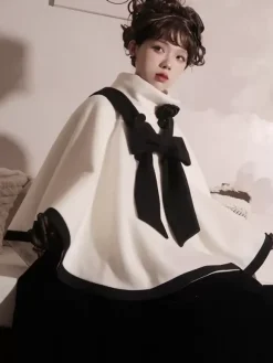 Manteaux Lolita de style ROCOCO Manteau bordeaux N艙uds Manteau bicolore Polyester Vêtements d'extérieur Lolita d'hiver