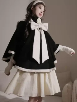 Manteaux Lolita de style ROCOCO Manteau bordeaux N艙uds Manteau bicolore Polyester Vêtements d'extérieur Lolita d'hiver