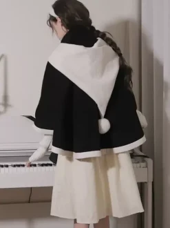 Manteaux Lolita de style ROCOCO Manteau bordeaux N艙uds Manteau bicolore Polyester Vêtements d'extérieur Lolita d'hiver