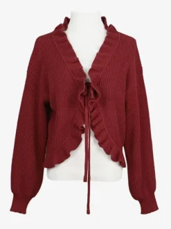 Manteaux Lolita doux manteau de noël rouge pardessus tricoté à volants mélange de coton vêtements d'extérieur Lolita d'hiver