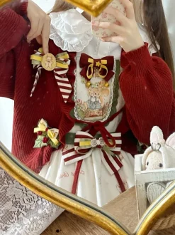 Manteaux Lolita doux manteau de noël rouge pardessus tricoté à volants mélange de coton vêtements d'extérieur Lolita d'hiver