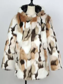 Manteaux Marron Camouflage En Fausse Fourrure Hiver Chaud Hommes Veste Manches Longues Col Rabattu Capuche