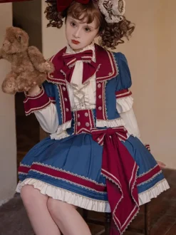 Manteaux Mignonne Lolita avec 艙illets bleu profond volants couche en polyester