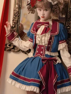 Manteaux Mignonne Lolita avec 艙illets bleu profond volants couche en polyester