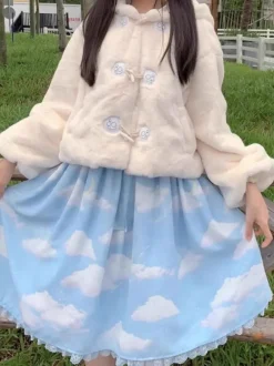 Manteaux Mignonne Lolita Beige Veste Court Polaire Lolita À Capuche Lapin