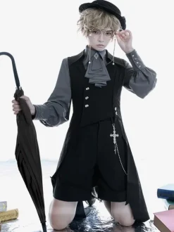 Manteaux Steampunk Lolita Veste pardessus noir Lolita