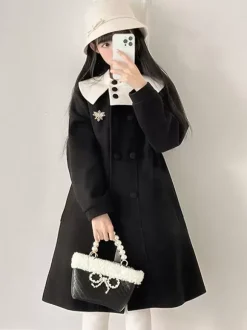 Manteaux Sweet Lolita Manteau noir Pardessus Polyester Automne Lolita Outwears