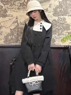 Manteaux Sweet Lolita Manteau noir Pardessus Polyester Automne Lolita Outwears