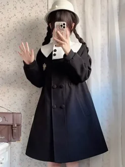 Manteaux Sweet Lolita Manteau noir Pardessus Polyester Automne Lolita Outwears