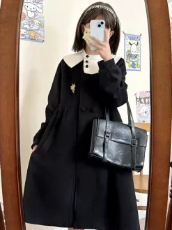 Manteaux Sweet Lolita Manteau noir Pardessus Polyester Automne Lolita Outwears