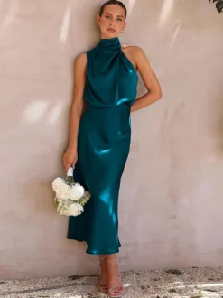 Maxi Robe Sans Manches Sexy Plissé Longueur Au Sol Robe Vert Sauge