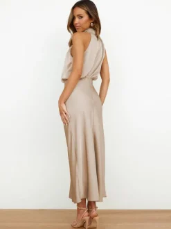 Maxi Robe Sans Manches Sexy Plissé Longueur Au Sol Robe Vert Sauge
