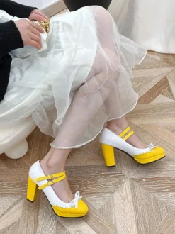 Mignonne Lolita Chaussures En Cuir Pu Bout Rond Rouge Chic