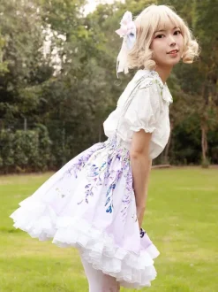 Mignonne Lolita SK Jupes Lolita À Volants Lilas Imprimée Fleurie