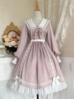 Mignonne Lolita Robe Polyester Manches Longues En Dentelle Rose Douce Lolita Une Pièce Robe