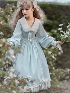 Mignonne Lolita Robe Polyester Manches Longues En Dentelle Rose Douce Lolita Une Pièce Robe