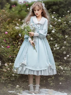 Mignonne Lolita Robe Polyester Manches Longues En Dentelle Rose Douce Lolita Une Pièce Robe