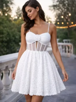 Mini-robe blanche à fleurs et taille transparente (2026)