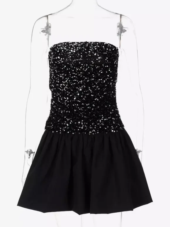 Mini-robe bustier à sequins et jupe bouffante 2026