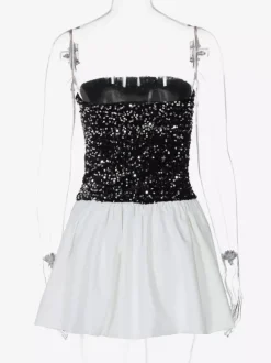 Mini-robe bustier à sequins et jupe bouffante 2026