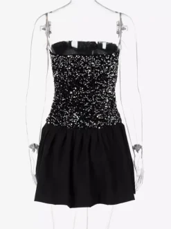 Mini-robe bustier à sequins et jupe bouffante 2026