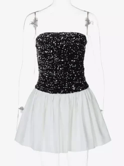 Mini-robe bustier à sequins et jupe bouffante 2026