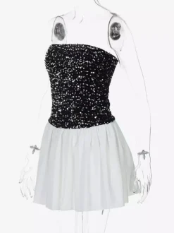 Mini-robe bustier à sequins et jupe bouffante 2026