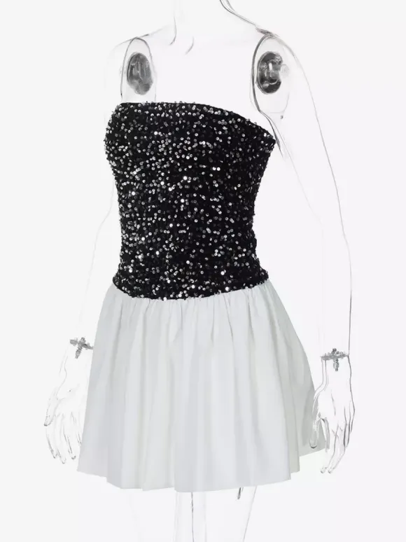 Mini-robe bustier à sequins et jupe bouffante 2026