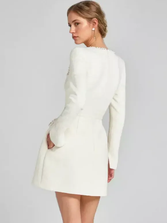 Mini robe à col en U et manches longues pour femme tenue de soirée d'anniversaire semi-formelle 2026