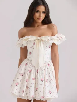 Mini-robe fleurie à épaules dénudées et n艙ud pour l'été 2026