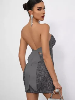 Mini-robe moulante à sequins décolleté en c艙ur et n艙ud dans le dos idéale pour les fêtes 2026