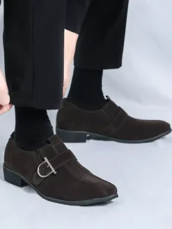 Mocassins à boucle et bout rond en cuir synthétique pour homme