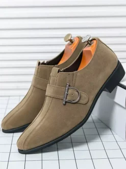 Mocassins à boucle et bout rond en cuir synthétique pour homme
