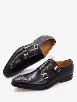 Mocassins à boucle pour homme bout carré en cuir de vache avec brides chaussures Oxford d'occasion