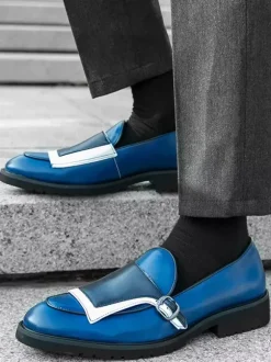 Mocassins à boucle pour homme bout rond à enfiler avec boucle design colorblock chaussures de bal