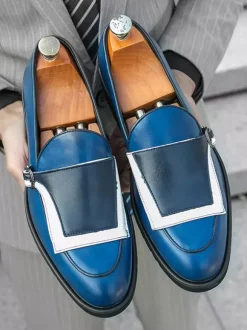 Mocassins à boucle pour homme bout rond à enfiler avec boucle design colorblock chaussures de bal
