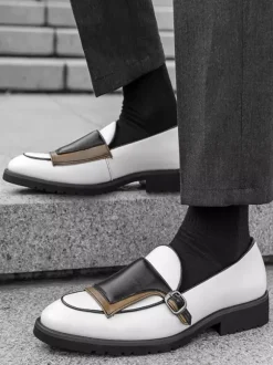Mocassins à boucle pour homme bout rond à enfiler avec boucle design colorblock chaussures de bal